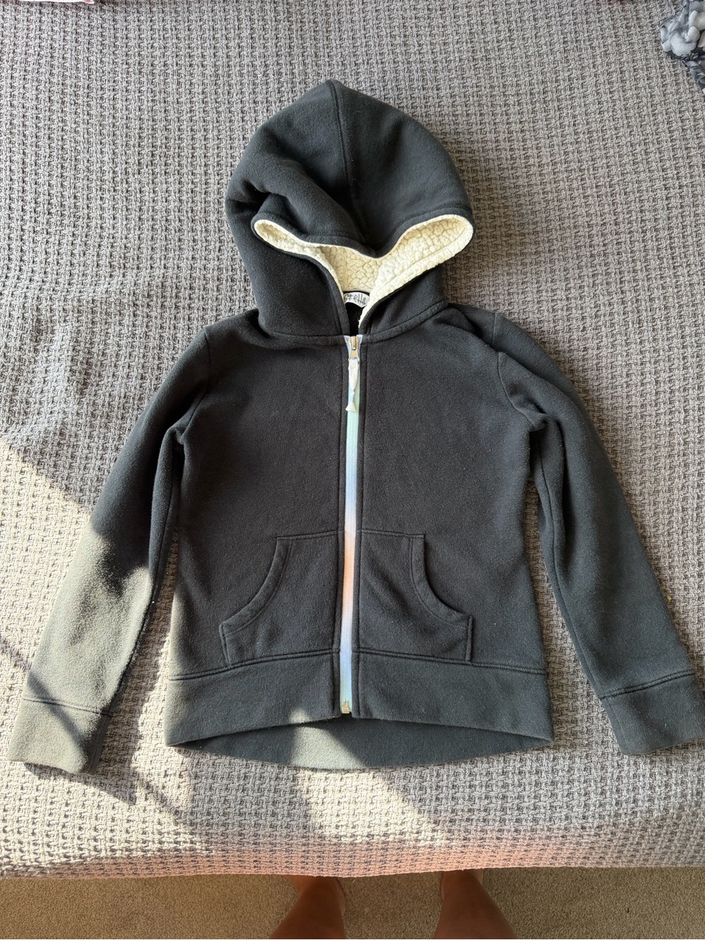 DSG Black Kids Zip-Up Hoodie with Cream Sherpa Hood and Colorful Zipper